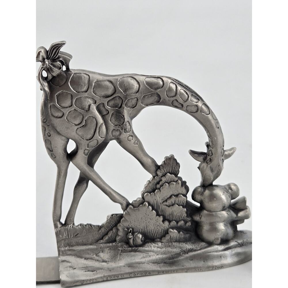 Whimsical Vtg 90s Etain Zinn Seagull Pewter Giraffe Elephant Storytime Bookends - Picture 4 of 16